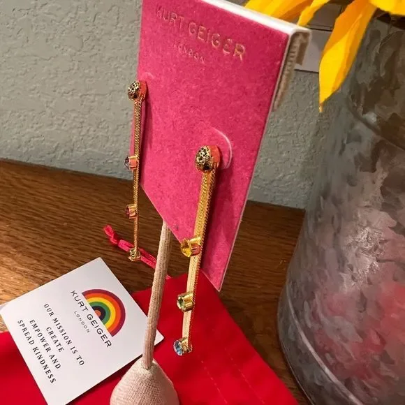 NWT Kurt Geiger London Signature Mismatched Stone Snake Linear Earrings #TSER - Picture 5 of 9